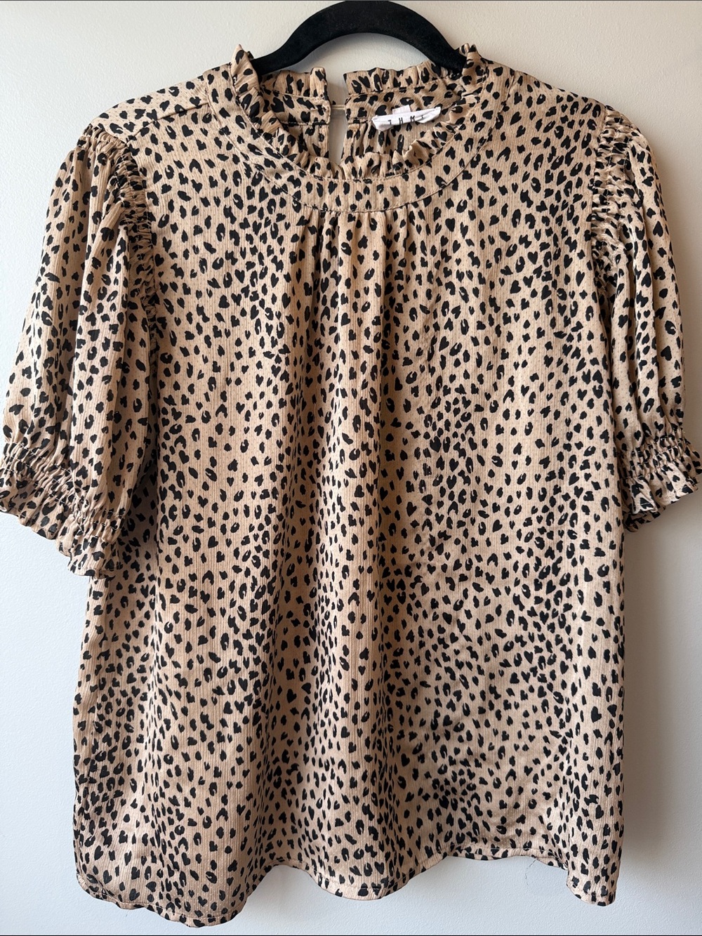 THML Beige and Black Leopard Puff Sleeve Blouse large fall
